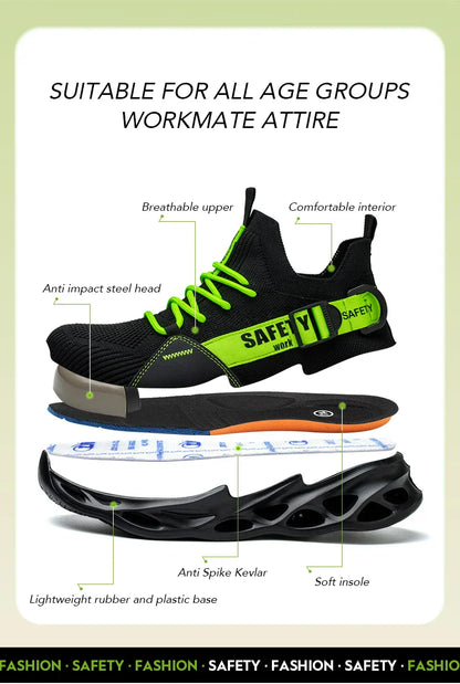 Men's Steel Toe Safety Shoes Anti Crush And Piercing Fashionable Breathable Sock Shoes Outdoor Unisex Work Footwear