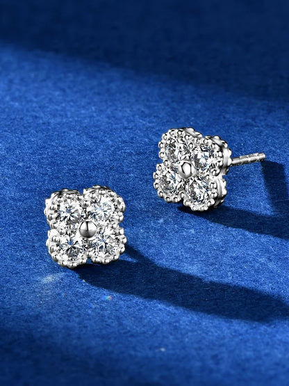 18k Gold Plated 925 Silver 3mm Moissanite Necklace Earrings Bracelet Sets 3 In 1 Clover Flower Charm Jewelry Set for Women Gift