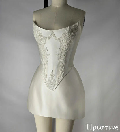 Customized Elegant White Satin Exquisite Appliques Wedding Dress Fashion Bridal Party Sexy Strapless Delicate Bridal Gowns