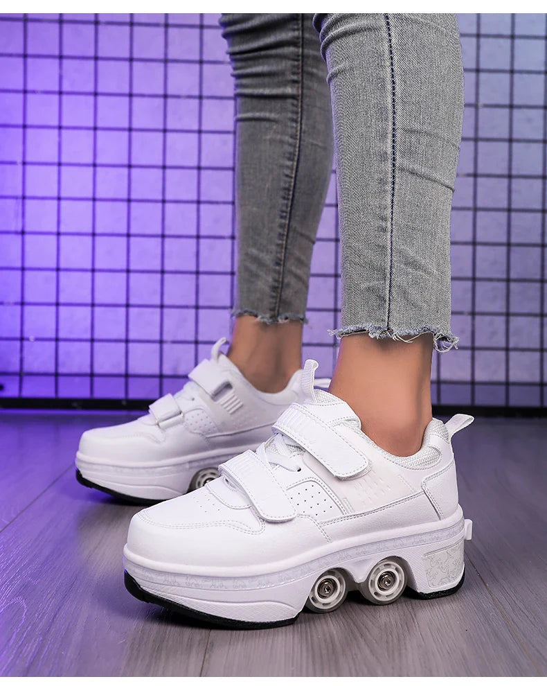 Children Wheels Shoes Roller Sneakers With 4 Wheels Skates Adult Runaway Parkour Deformation Shoes For Women Men Youth Kids Gift