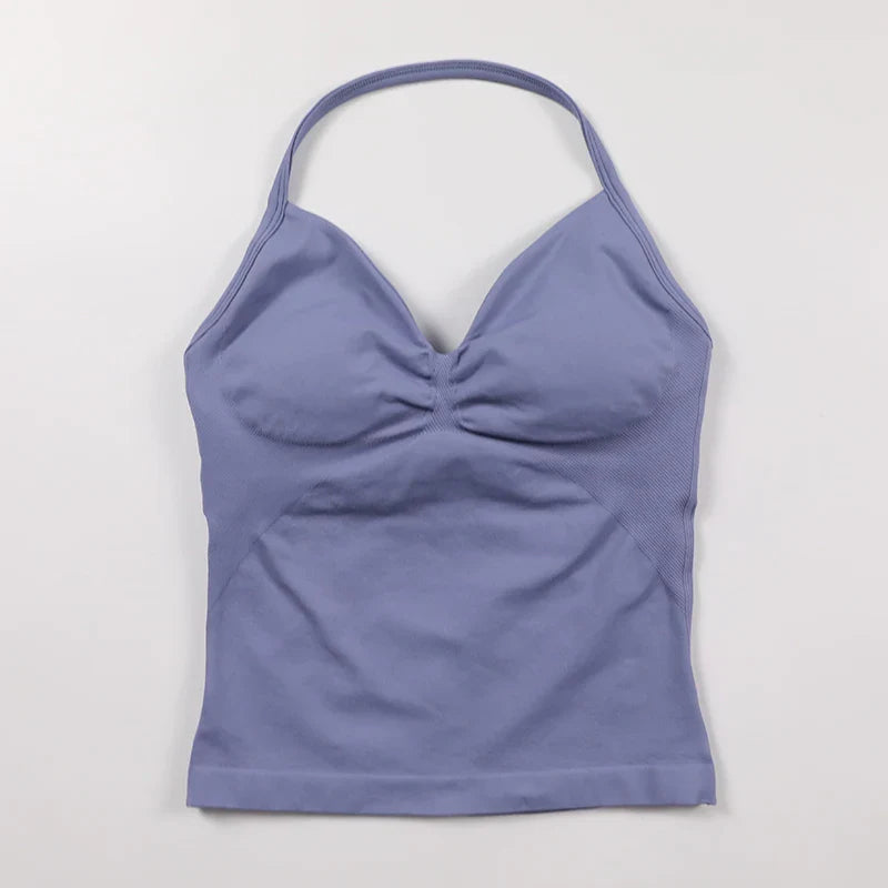 Yoga Longline Strappy Top Leggings Set Women's Backless Camisole Built-In bra Vest High-Waisted Hip Lift Gym Shorts Sports Set