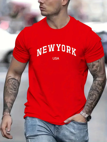 Men's 100 cotton summer fashionable casual loose plus size new York Usa printed slim fit sports round neck short sleeved T-shirt