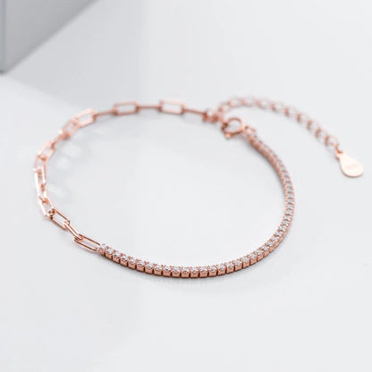 Stackable Zirconia Geometric Oval Interlock Genuine 925 Sterling Silver Asymmetry Bracelet Bangle for Women Fine Jewelry