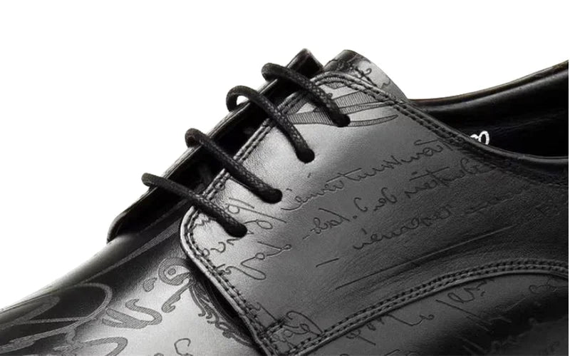 Stylish Letter-printed Men's Business Leather Shoes Korea Style Wedding Derby Shoes Lace-up Pointed Toe Dress Shoes Man Wine-red