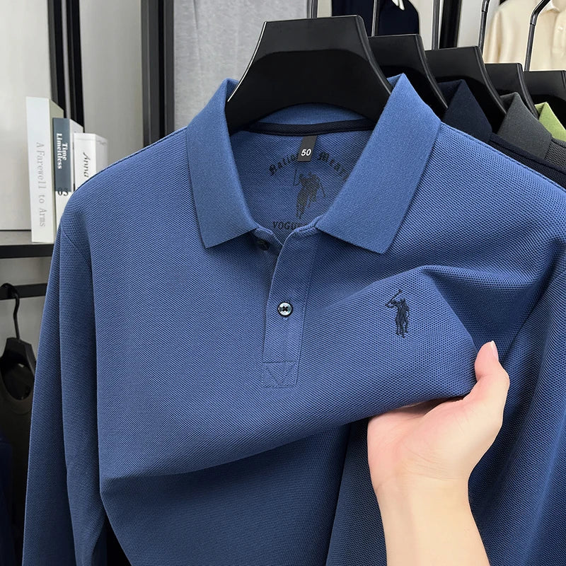 2025 New Cotton Long Sleeved T-shirt for Men, High End Embroidered Little Horse Logo Fashion Autumn/Winter Polo Top