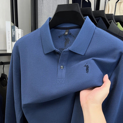 2025 New Cotton Long Sleeved T-shirt for Men, High End Embroidered Little Horse Logo Fashion Autumn/Winter Polo Top