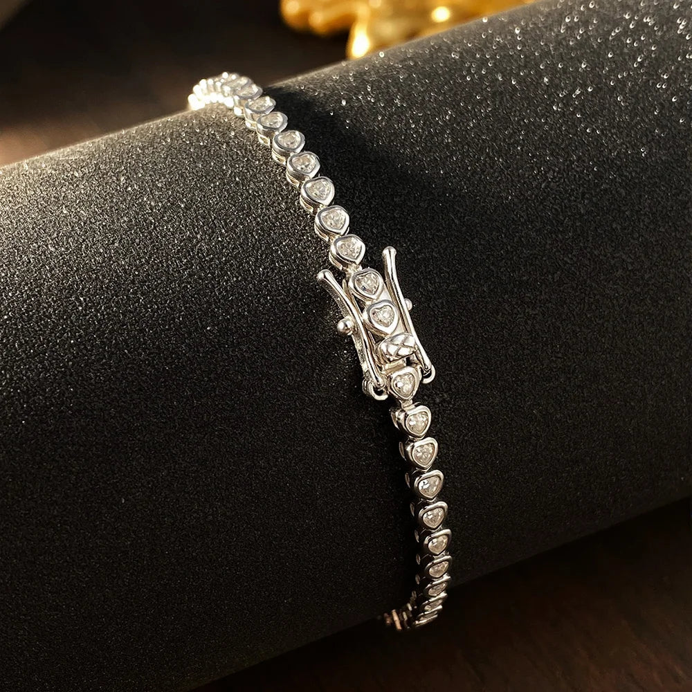 4mm Heart Cut Moissanite Tennis Bracelet GRA Certified Diamond Bracelet s925 Sterling Silver Bracelets for Women Man