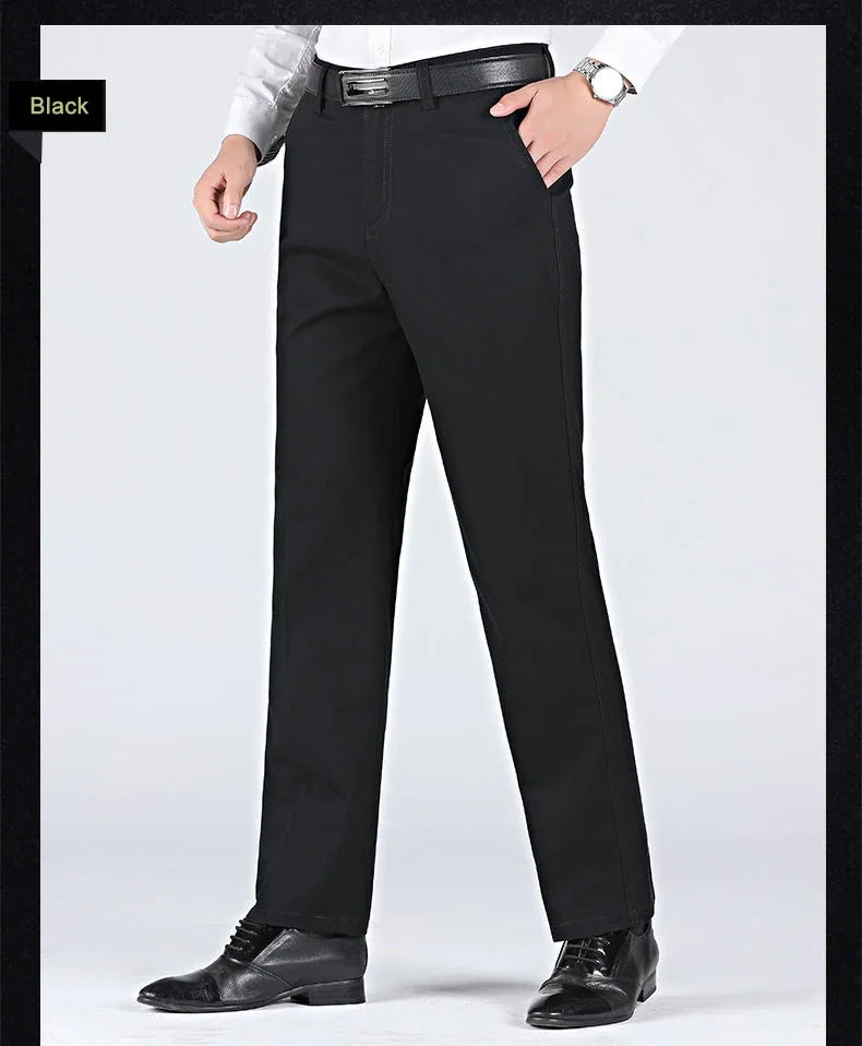 New Arrival 100% Cotton Summer Spring Men's Casual Pants Fashion Solid Black Beige Gentle Thicken Trousers Brand Smart Suit Pant