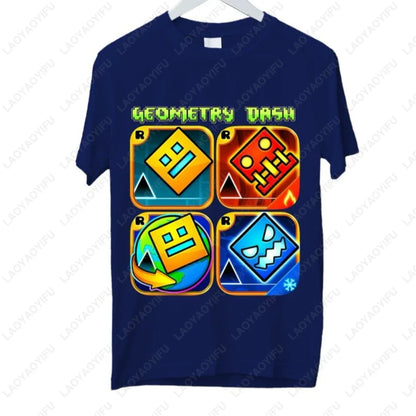 Dash Into Fun” Geometry Dash T-Shirt - 3D Gaming Characters Birthday Gift Cotton Summer Unisex Adult Style Printed T-shirt Tops