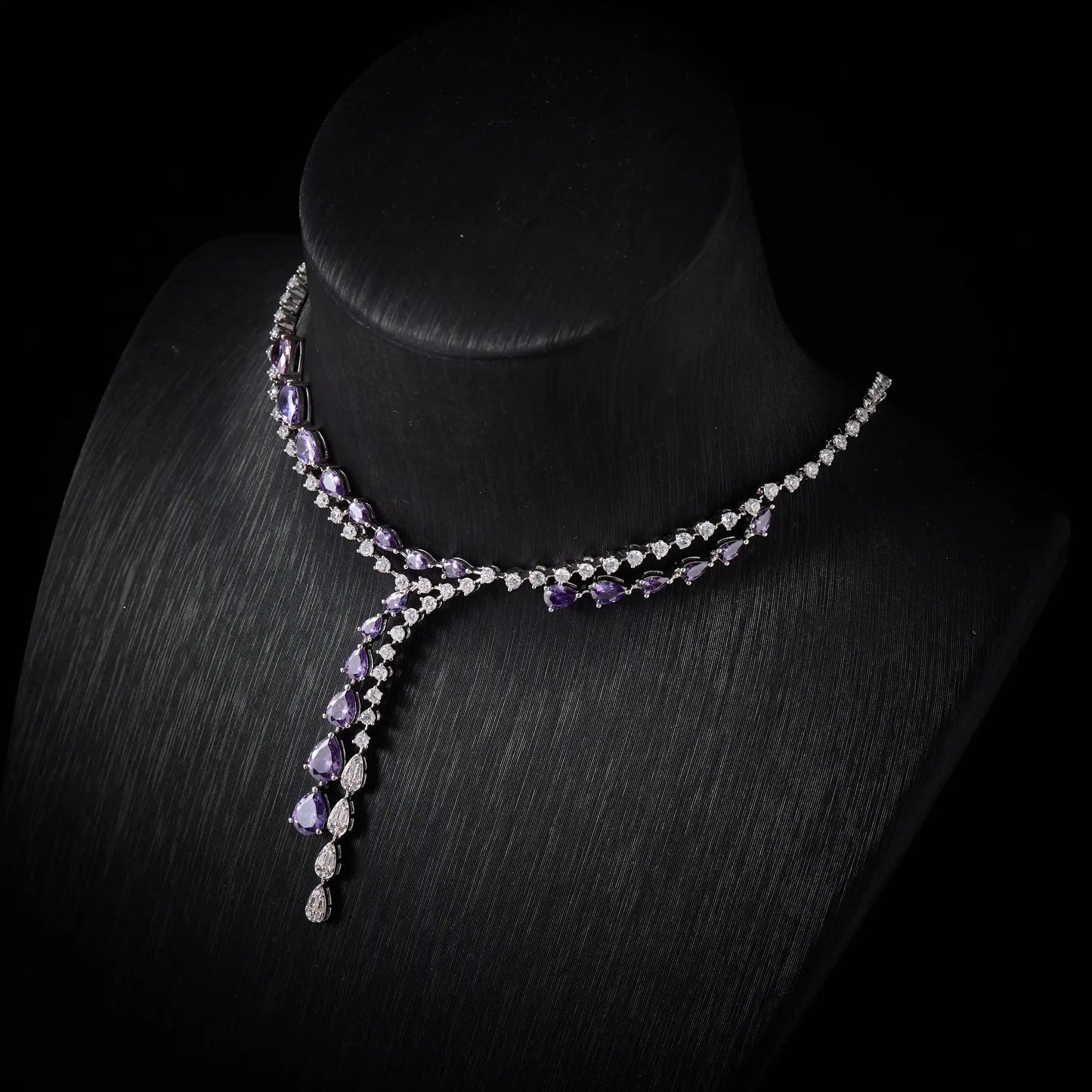 00086 Necklace Sets for Women Heart Water Drop Cubic Zirconia Layer Jewellery Set Dubai Saudi Party Engagement Accessory