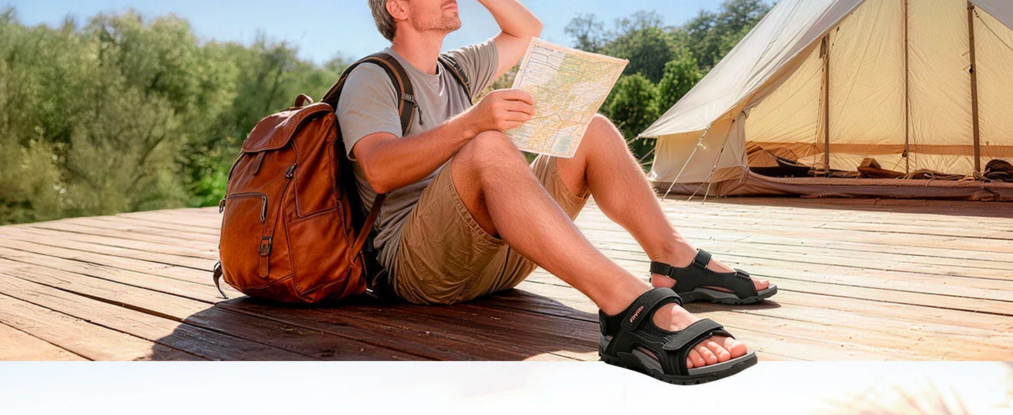 FitVille Mens Sandal Wide Toe Box Walking Athletic Sandals For Men With Arch Support Cushion Slip-Resistant Beach Sandals