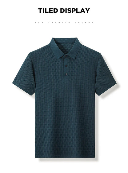 Upto EUR Sizes Tall Man Brand Top-Quality Men's Golf Shirt Lop-up Hollow Short-sleeved Polo Shirt SummerIce Silk Breathable Tee