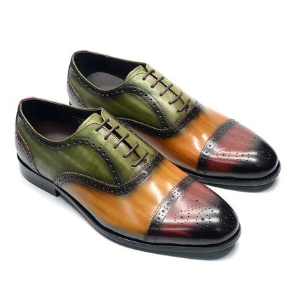 Luxury Italian Men's Wedding Dress Shoes Genuine Leather Cap Toe Lace-up Oxfords Lace-up Brogue Black Business Formal Shoes Man
