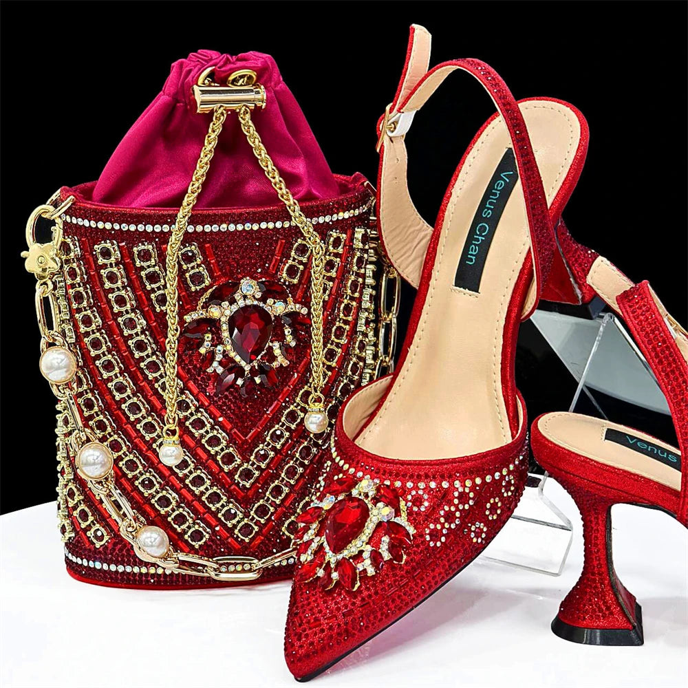 Italian Shoes and Bags Matching Set 2024 Nigerian Heel Party for Women Orange Colour Italian Design Wedding INS 2024