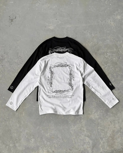 2025 New Harajuku American Retro Fashion Letter Printed Long Sleeved T-shirt Casual Loose Street Style Printed Tops StreetWear