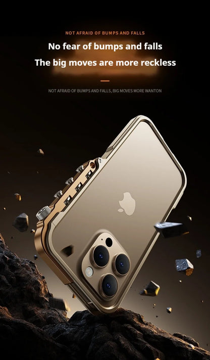 Cyberpunk Punk Mechanical Phone Frame Case For iPhone 17 Air 16 15 14 13 Pro Max Plus Aluminum Alloy Metal Shockproof Bumper