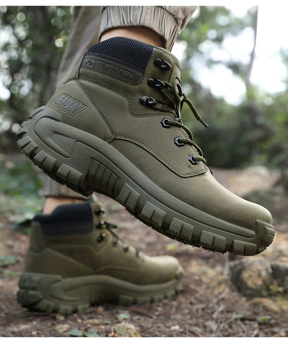 High-Top Leather Men's Boots Breathable Desert Combat Boots Outdoor Non-slip Hiking Boots Men Motorcycle Boots Work Ankle Boots