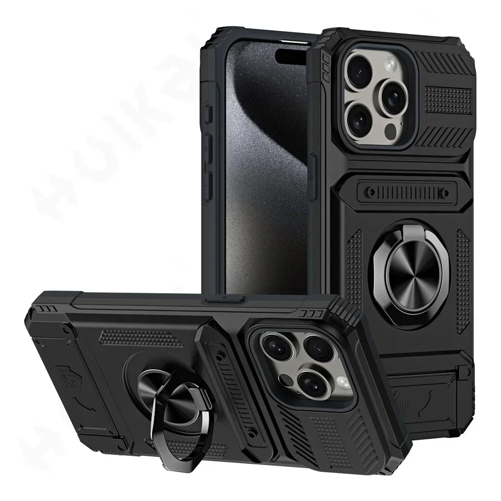 Case For iPhone 16 15 14 13 11 Pro Max XS XR 8 7 Plus Magnetic Rotated Ring Kickstand Heavy Duty Drop Protection Wallet Cover