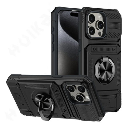Case For iPhone 16 15 14 13 11 Pro Max XS XR 8 7 Plus Magnetic Rotated Ring Kickstand Heavy Duty Drop Protection Wallet Cover