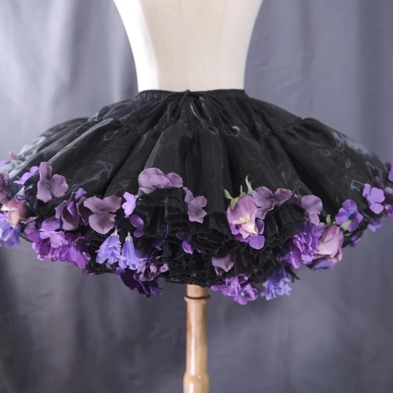 Flowers Crinoline Sweet Fairy Lolita 2024 Spring and Summer Bubble Skirt Gorgeous French Elegant Girl Women's Organza Midi Skirt