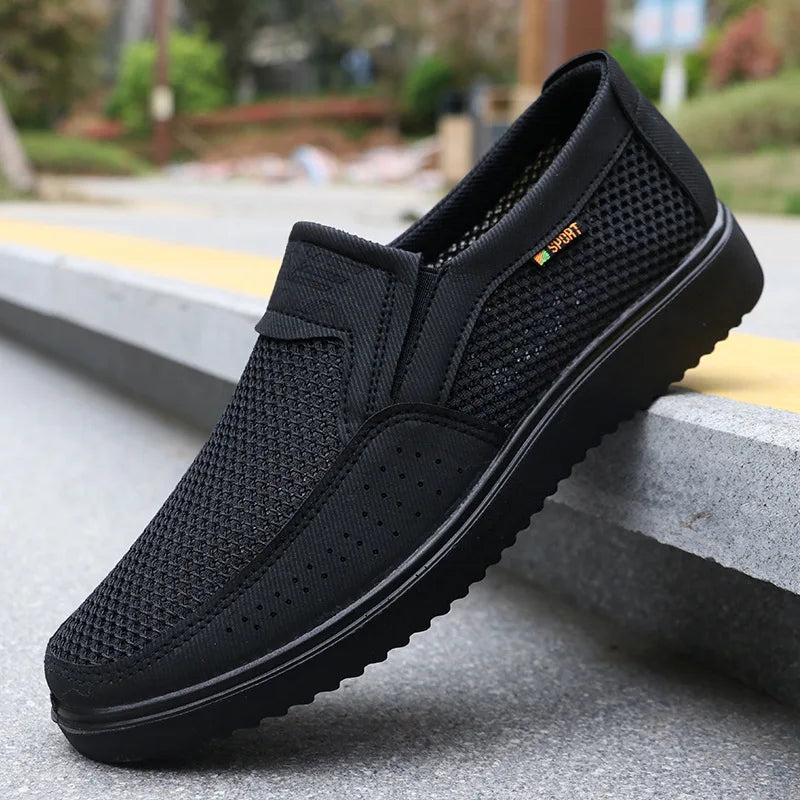 Men's Summer Mesh Breathable Slip-On Casual PU Driving Sandals Low-Top Round-Toe Slip-On Shoes with Textile Inner Sole