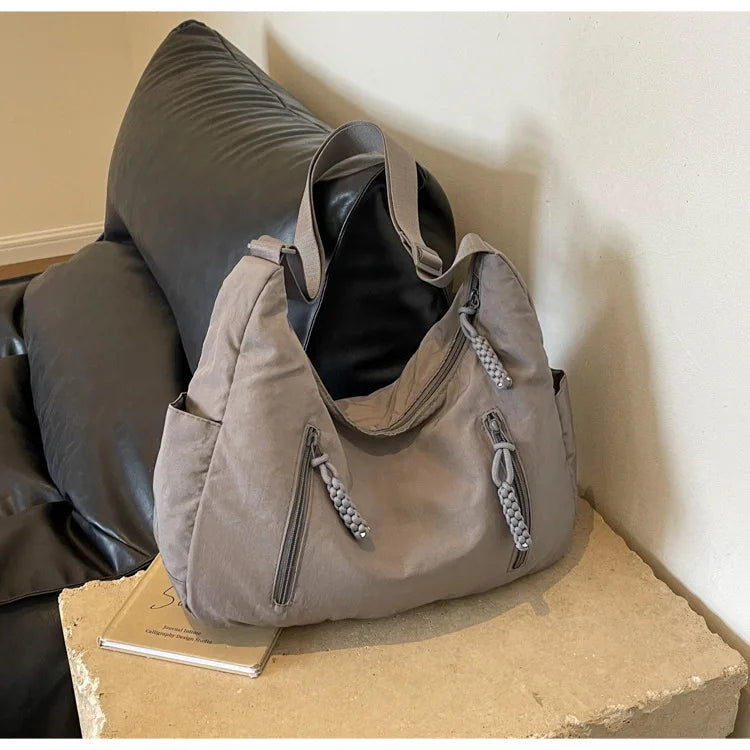 Summer Women Solid Color Shoulder Bag Fashion Lightweight Versatile Travel Crossbody Bag Commuter Nylon Large Capacity Hobo Bag