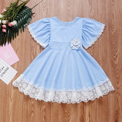 2026 New Casual Vacation Girls Summer Dress Ruffle Lace Baby Girl Princess Dress Children Flower Embroidery Outfits 0-6 Years