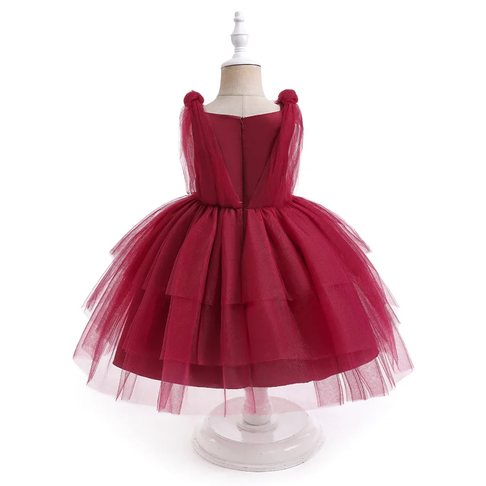 Summer Bow Bridemaid Party Girls Dresses Elegant Tulle Birthday Wedding Princess Dress for Girl New Years Prom Christmas Costume