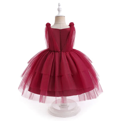 Summer Bow Bridemaid Party Girls Dresses Elegant Tulle Birthday Wedding Princess Dress for Girl New Years Prom Christmas Costume