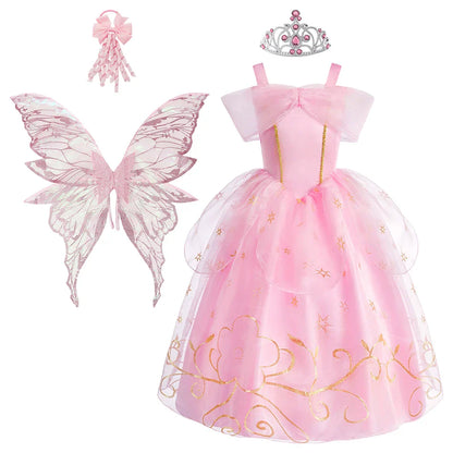 Baby Girl Party Ball Gown Girls Pink Dress Sets Child Christmas Clothes Kids Halloween Sleeping Beauty Aurora Princess Dresses