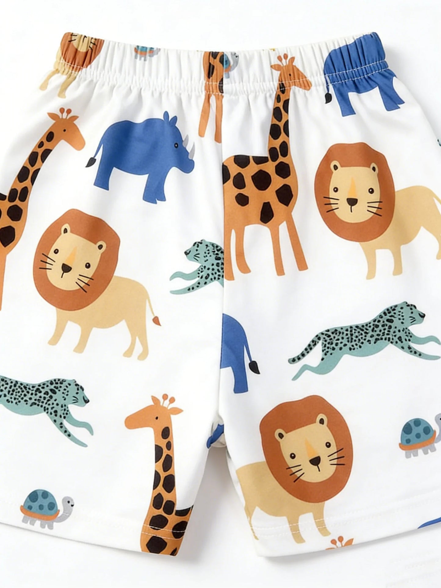 Boys’ zoo print two-piece set: fresh tee + loose shorts, cover kids’ comfort and natural playfulness