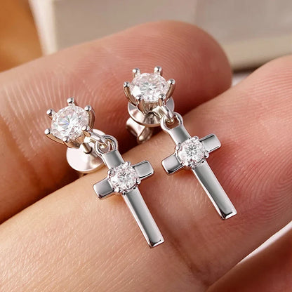 Cross Dangle All Moissanite Drop Earrings for Women D Color VVS1 Lab Diamond Jewelry Hip Hop Real S925 Sterling Silver