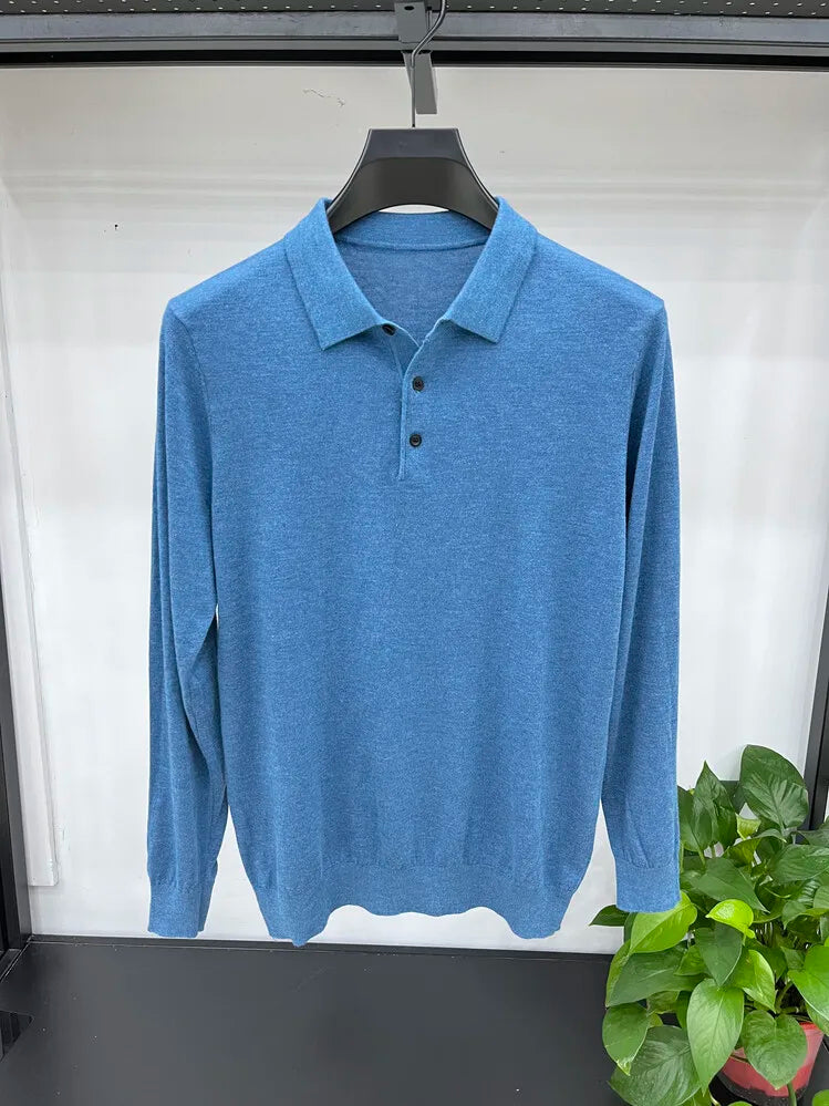 Men's Long Sleeve Fashion Casual Polo, Shirt Collar Pullover Sweater. Business Sweater T-shirt Golf Spring & Autumn Wool