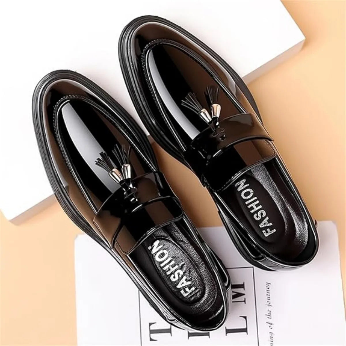 Men's High Gloss Patent Penny Loafers Fashion Formal Business Casual Oxford Slip On Dress Shoes Shoe for Men