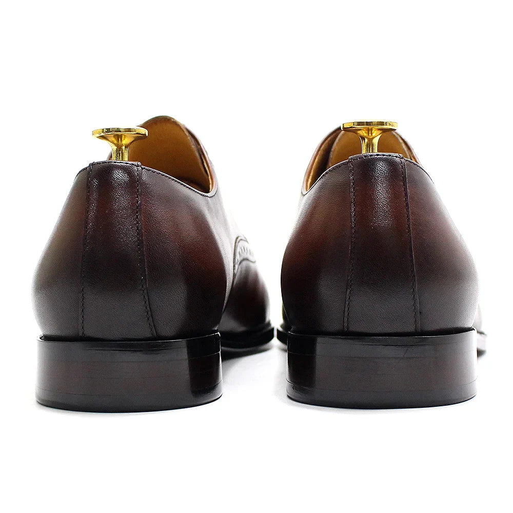 Luxury Genuine Leather Calfskin Cap Toe Oxfords Men's Dress Shoes Italian Style Lace-Up Wedding Business Formal Shoes for Men