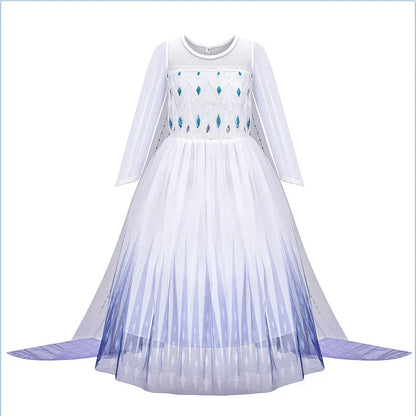 Frozen Snow Queen Elsa Anna Girls Cosplay Mesh Princess Dress Kids Halloween Carnival Party Birthday Frock Ball Vestidos