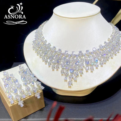 Luxury Floral Design Wedding Dubai Bridal Jewelry 2 PCS Set Shiny Cubic Zirconia CZ Necklace Pendant Earrings X0202