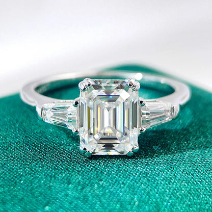 1-4 Carat Emerald Cut Moissanite Rings for Women D VVS1 Three Stone Diamond Engagement Ring Side Baguettes 925 Silver Jewelry