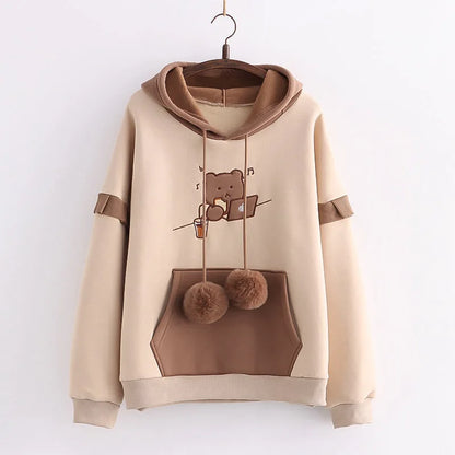 3XL Harajuku Aesthetic Bear Anime Hoodie Women Korean Kawaii Crewneck Long Sleeve Oversize Streetwear Kpop Y2K Winter Cloth Top