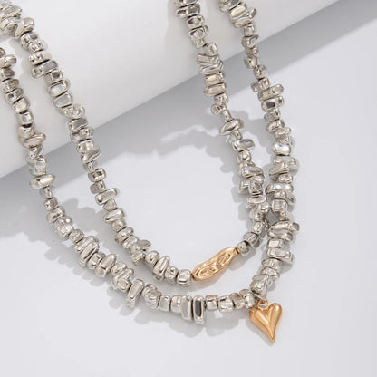 Retro Simple Heart shaped Pendant Necklace 2025 Multi layer Sweet Creative Irregular String Style Girl Fashion Birthday Jewelry