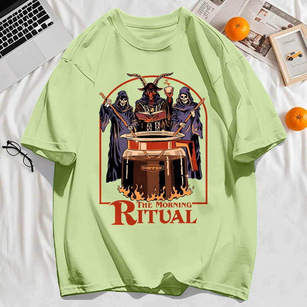 The Morning Ritual Prints Men T-Shirt Summer Breathable Cotton Loose T Shirts All-Match O-Neck Soft Unisex Top