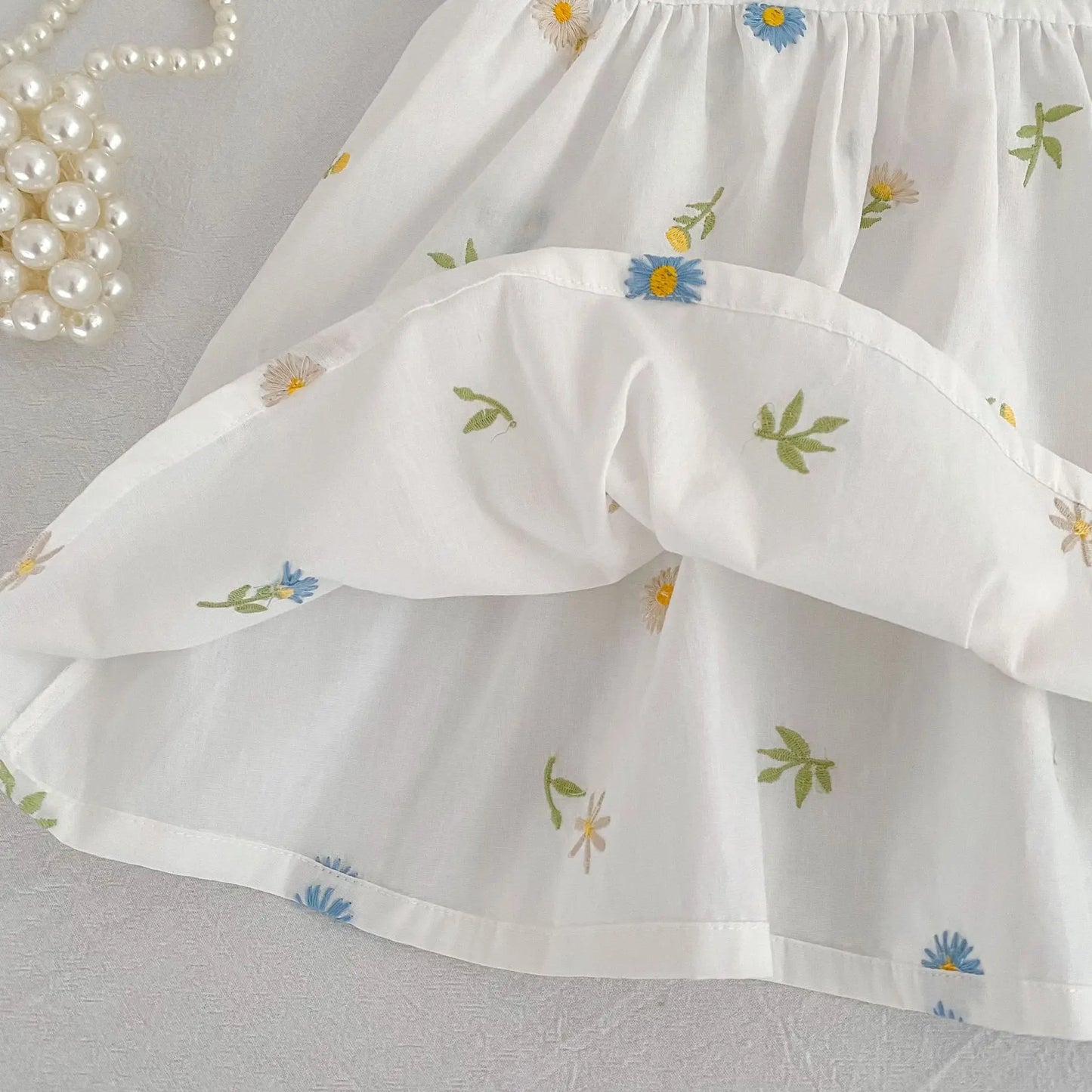 2026 Girls Dress Korean Edition Summer New 2-6Yrs Cotton Embroidered Flower Short Sleeve Girls' Dress Cute Dress