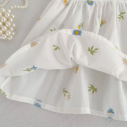 2026 Girls Dress Korean Edition Summer New 2-6Yrs Cotton Embroidered Flower Short Sleeve Girls' Dress Cute Dress