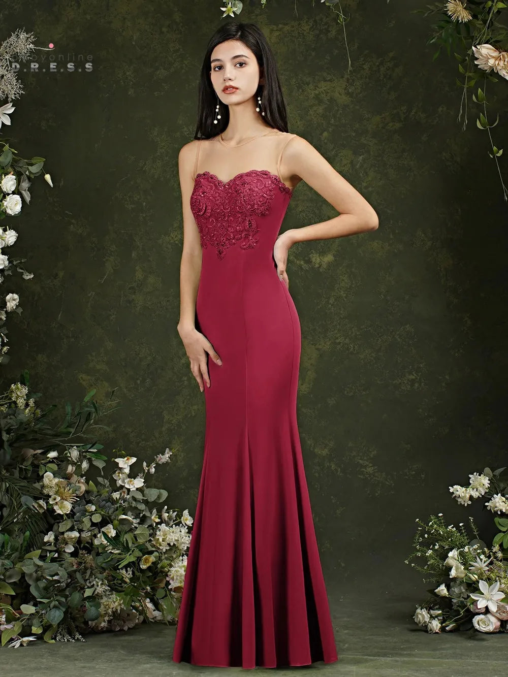 Vestido de Noite Sereia Elegante Verde Menta com Miçangas Delicadas Ilusão Verão Comprimento Chão Festa Coquetel Vestido Maxi Vestidos Noche