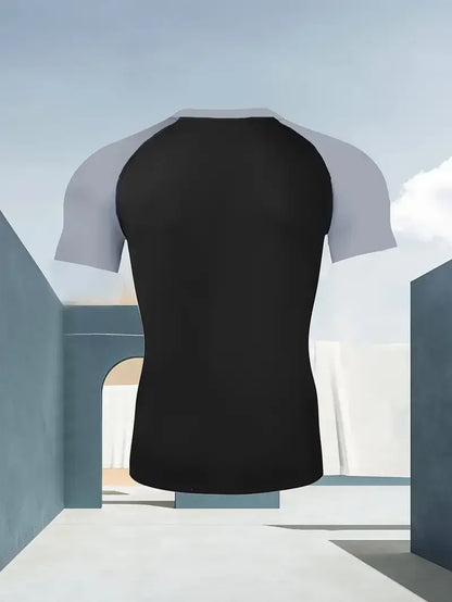 Men's Compress Shirt + 2-in-1 sports shorts 2pcs Set Leisure Breath Short Sleeve Sport Jogging Gym Brand Print Clothing