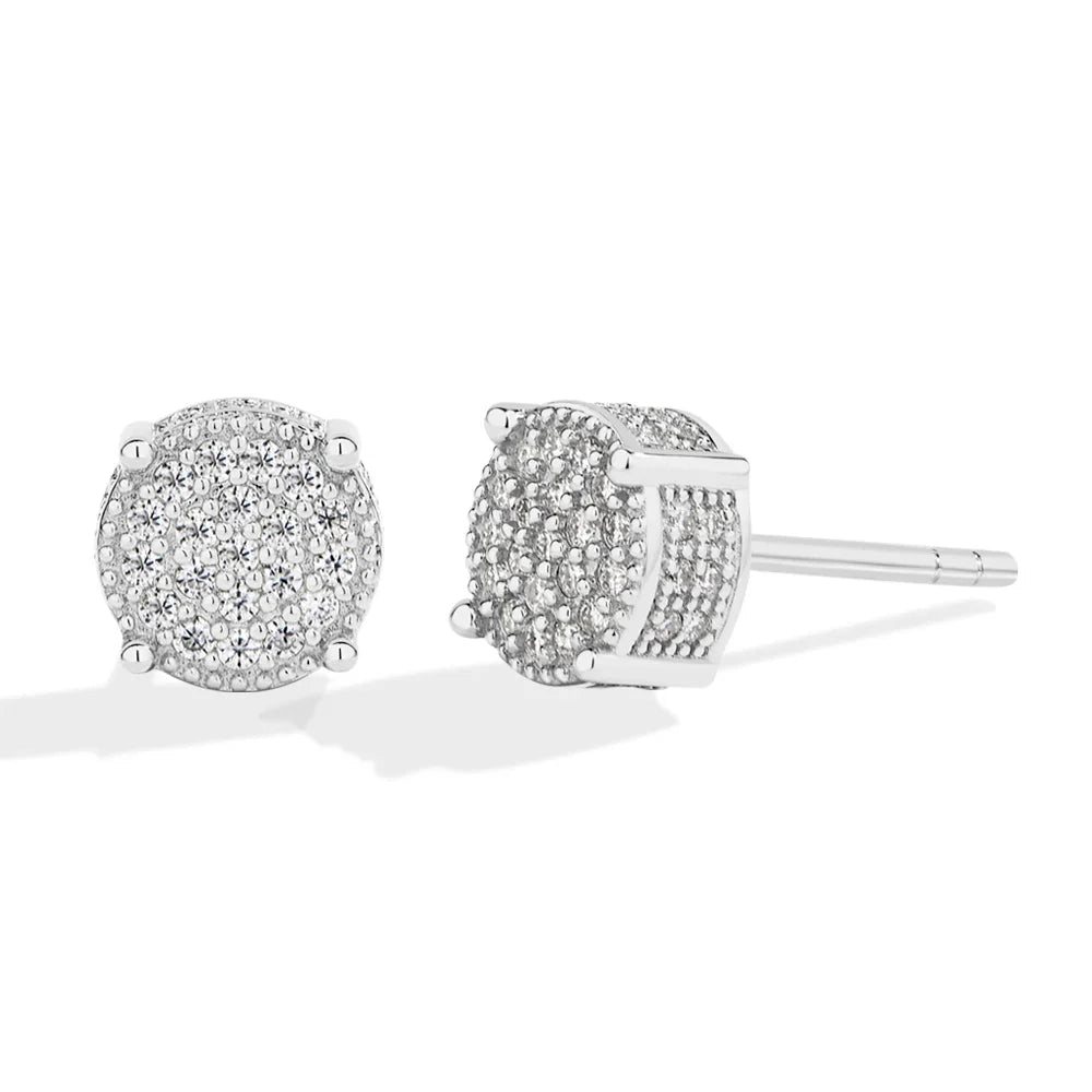 D VVS1 Round Full Moissanite Earrings for Women Men 925 Sterling Silver 18k Gold Shiny Hiphop Studs Party Gift Jewelry