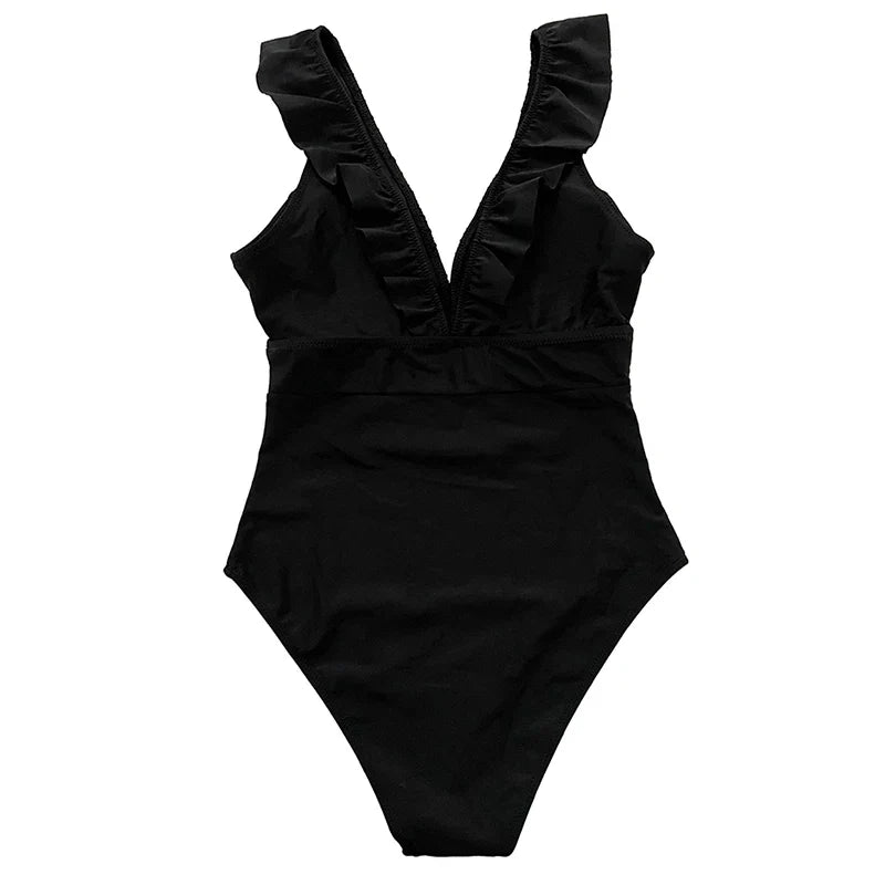 Sexy One Piece Swimsuit 2023 Women Striped Ruffled Swimwear Women Vintage Print Monokini Female Bodysuit Girl Beach Bathing Suit