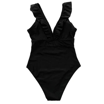 Sexy One Piece Swimsuit 2023 Women Striped Ruffled Swimwear Women Vintage Print Monokini Female Bodysuit Girl Beach Bathing Suit