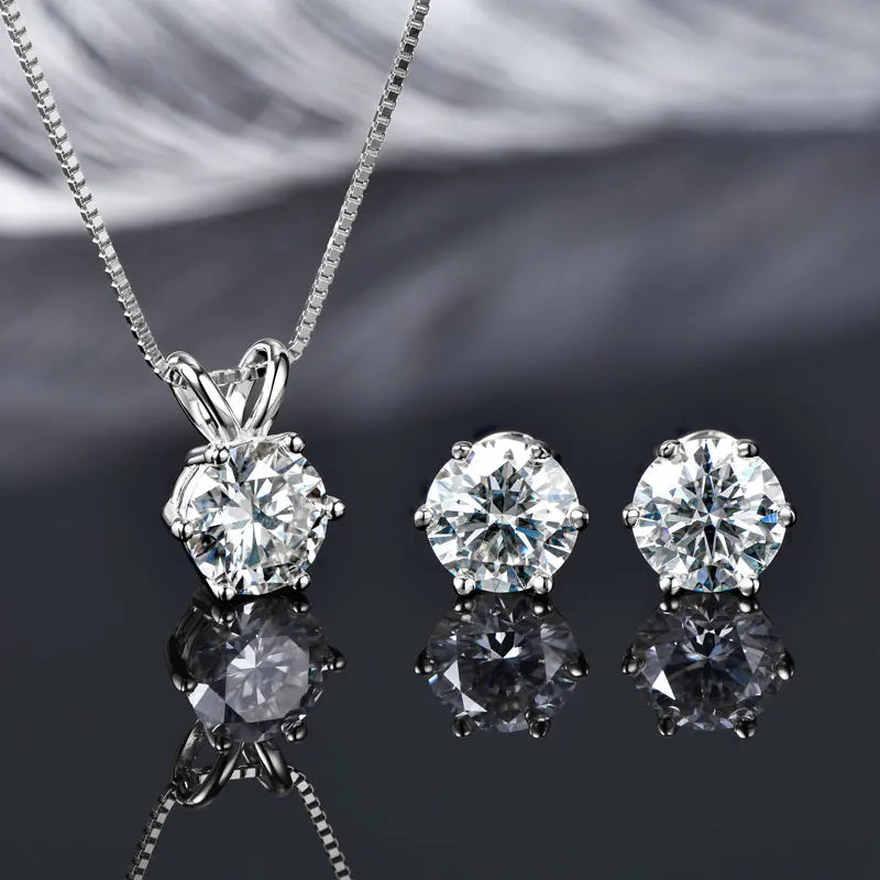 Real 925 Silver Moissanite Jewelry Set Gold Plated 0.5-2ct Stud Earrings Solitaire Pendant Necklace Set for Women Men Gift