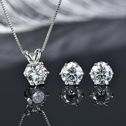 Real 925 Silver Moissanite Jewelry Set Gold Plated 0.5-2ct Stud Earrings Solitaire Pendant Necklace Set for Women Men Gift